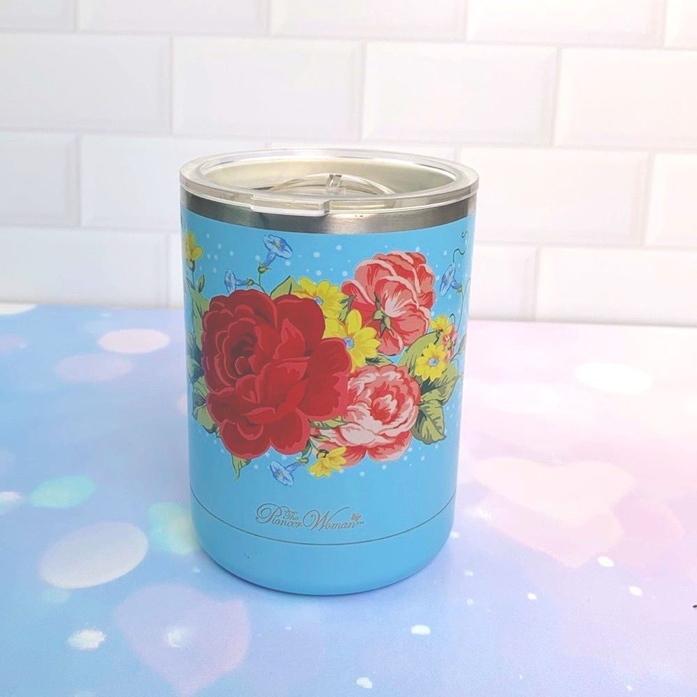 Pioneer Woman Sweet Rose 14-Oz Stainless Steel Blue Ultimate Mug Hot